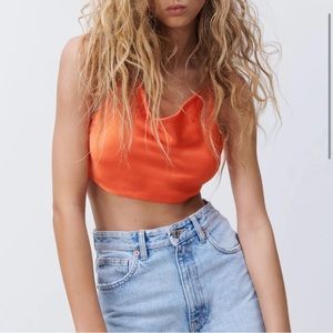 Zara Orange Satin Scarf Crop Top Brand NWT